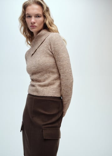 Sweater with wraparound lapel neck