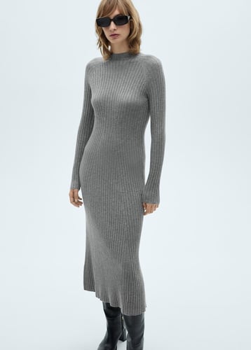 Flared knit dress with perkins collar