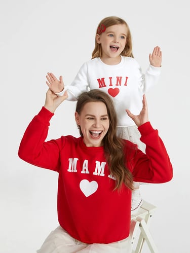 Mommy and Daughter Outfits - Mini Me Heart Print Sweatshirts Red
