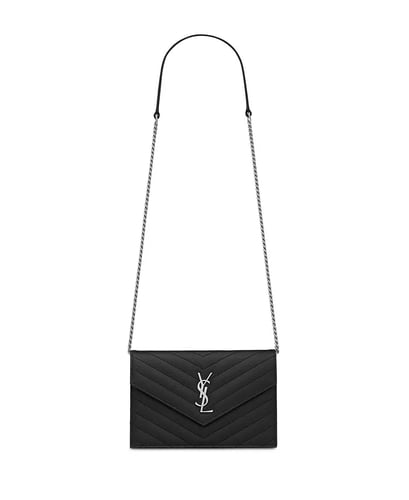 Saint Laurent Cassandre Envelope Chain Wallet in Grain De Poudre Leather