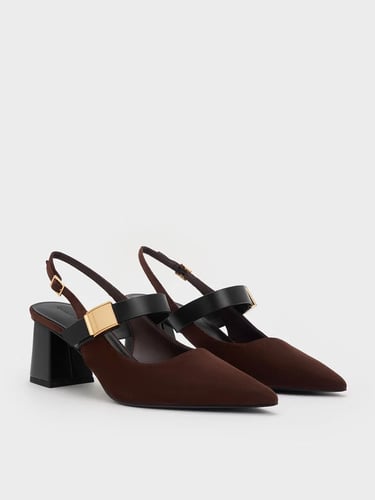 Yvette Faux Suede Mary Jane Slingback Pumps - Dark Brown