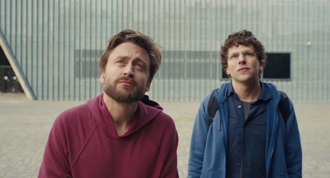 Kieran Culkin, left, and Jesse Eisenberg in A Real Pain. Courtesy of Searchlight Pictures
