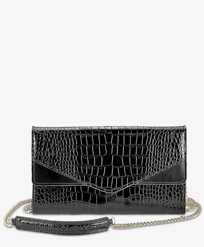 Simone Clutch Black Croc Embossed Leather