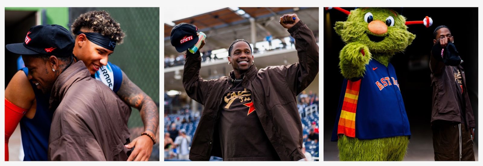 Travis Scott Throws First Pitch at Houston Astros Spring Training Opener at Cacti Park