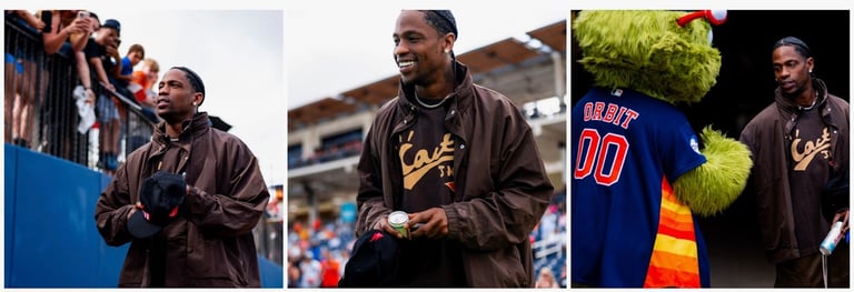 Travis Scott Throws First Pitch at Houston Astros Spring Training Opener at Cacti Park