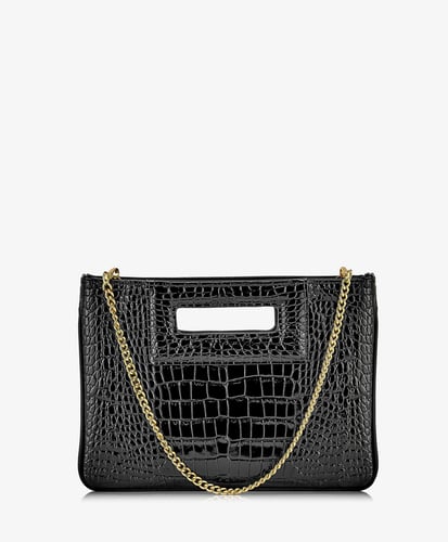 Willa Clutch Black Embossed Croc Leather