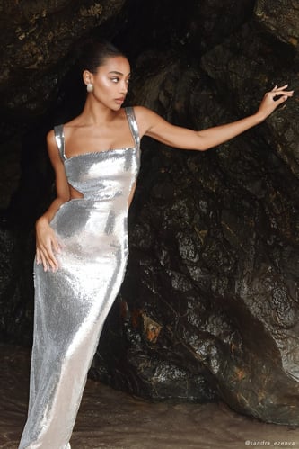 Sequin Cut Out Maxi Dress - Silver