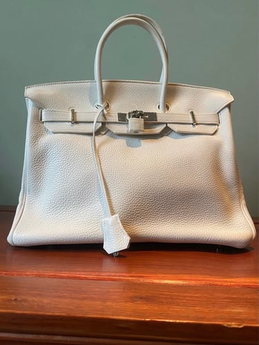 Hermes White Birkin 35cm Retourne Bag in Togo Leather with Palladium Hardware
