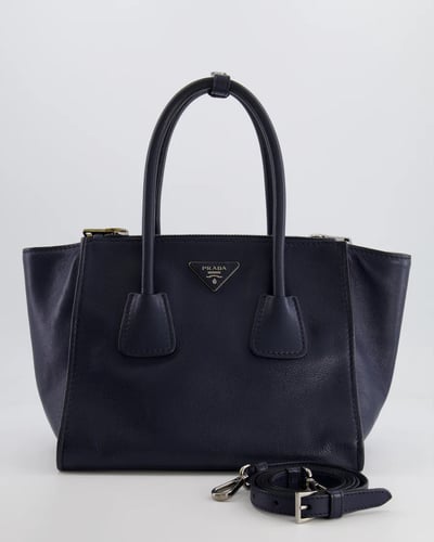 Prada Navy Leather Medium Tote Bag