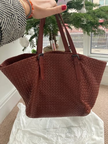 Bottega Veneta Red Intrecciato Leather Tote Bag