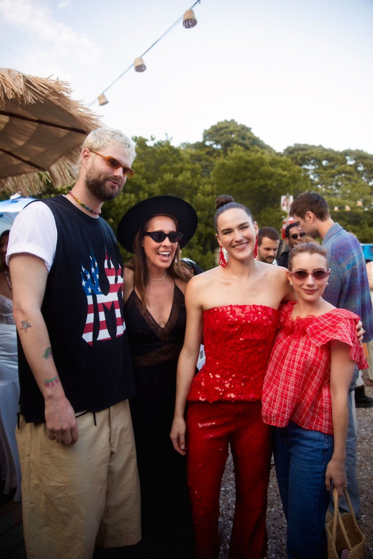 Tucker Halpern of SOFI TUKKER, Jayma Cardoso, Sophie Hawley-Weld of SOFI TUKKER, Emma Roberts. Credit_ The Surf Lodge
