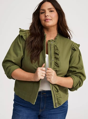 Leichte Twill-Utility-Jacke mit Rüschen