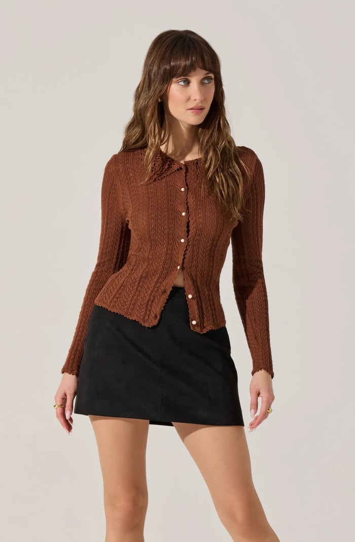 ASTR The Label Ottilie Pointelle Crochet Collar Cardigan