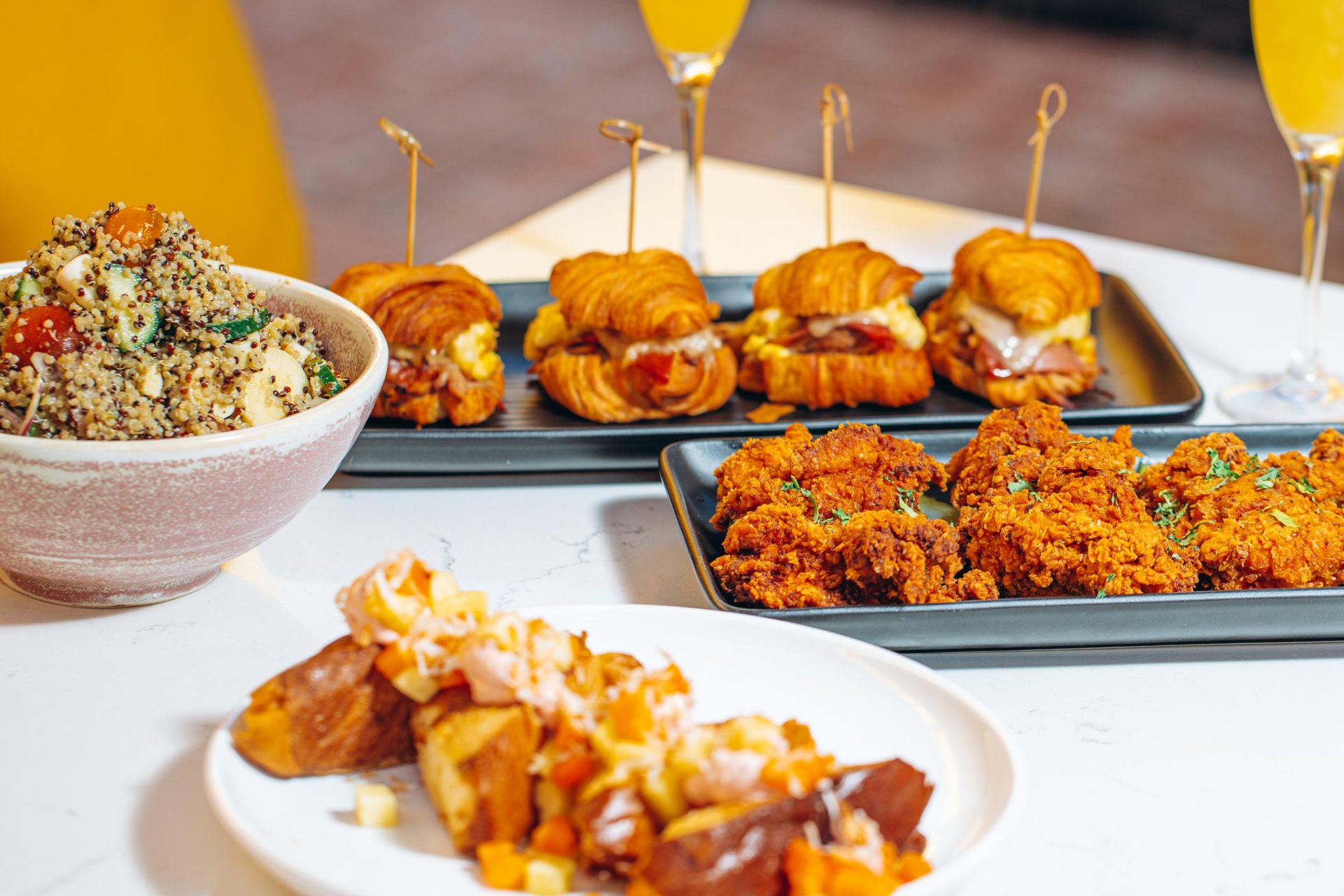 Brunch Salad, French Toast, Cayenne Fried Chicken, R