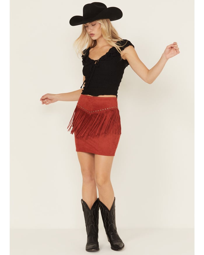 Wylie Studded Fringe Faux Suede Mini Skirt