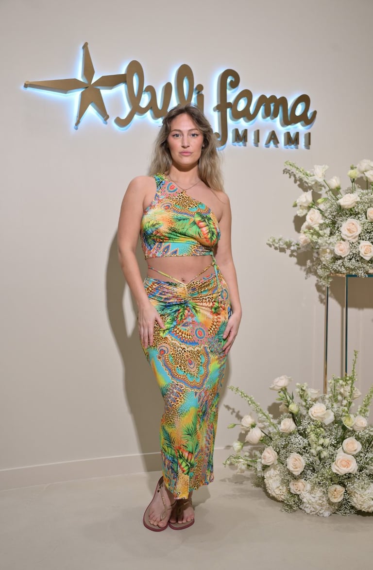 Moira Tumas wearing Luli Fama at Luli Fama’s Dadeland Mall VIP Grand Opening in Miami