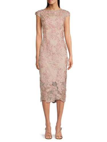 JS Collections Elexis Soutache Floral Sheath Midi-Dress