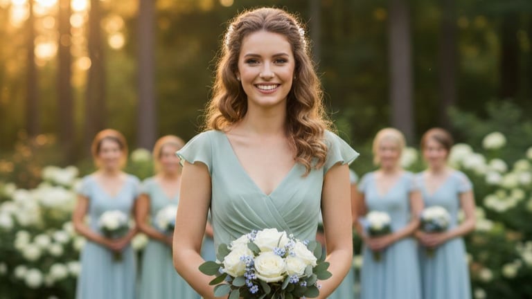 Sage Green or Light Blue Bridesmaid Dress