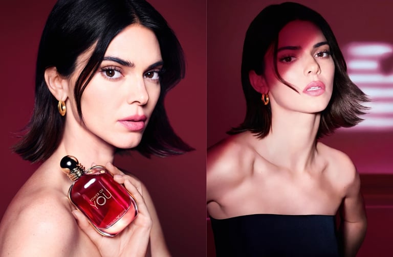 Kendall Jenner é o rosto da fragrância Power of You da Emporio Armani.