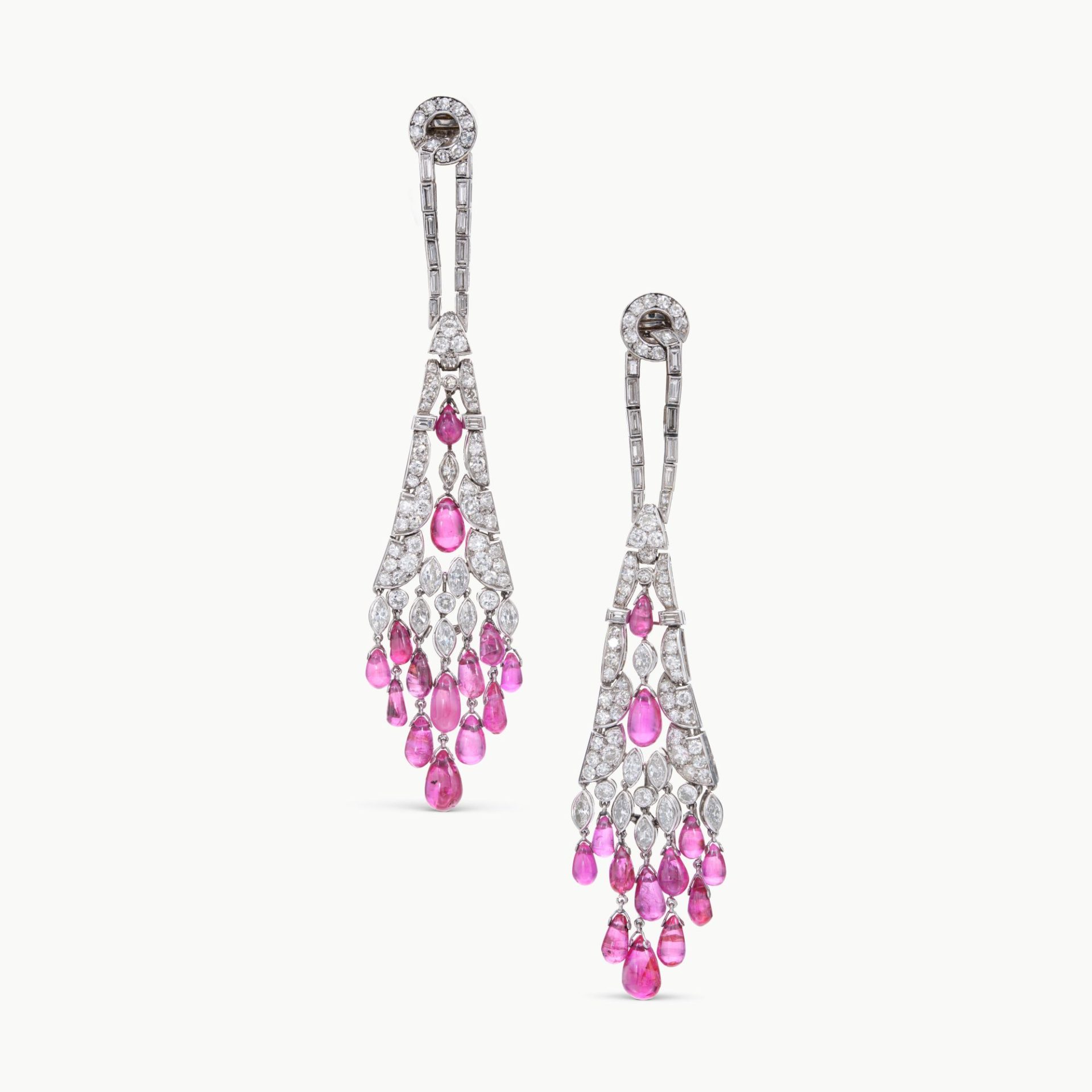 Lot 624. Lacloche Frères, Elegant Pair of Ruby and Diamond Pendent Earclips, est. 40,000 - 80,000 CHF