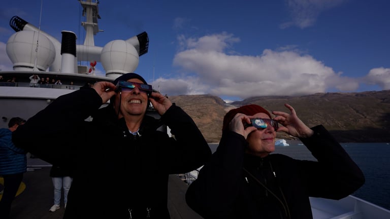 Scenic Eclipse Guests Observe Total Solar Eclipse Off East Greenland